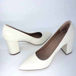 Nordstrom Noppopy-Lea Ivory Block Heel Pumps Leather Pointy Toe Shoes Size 8